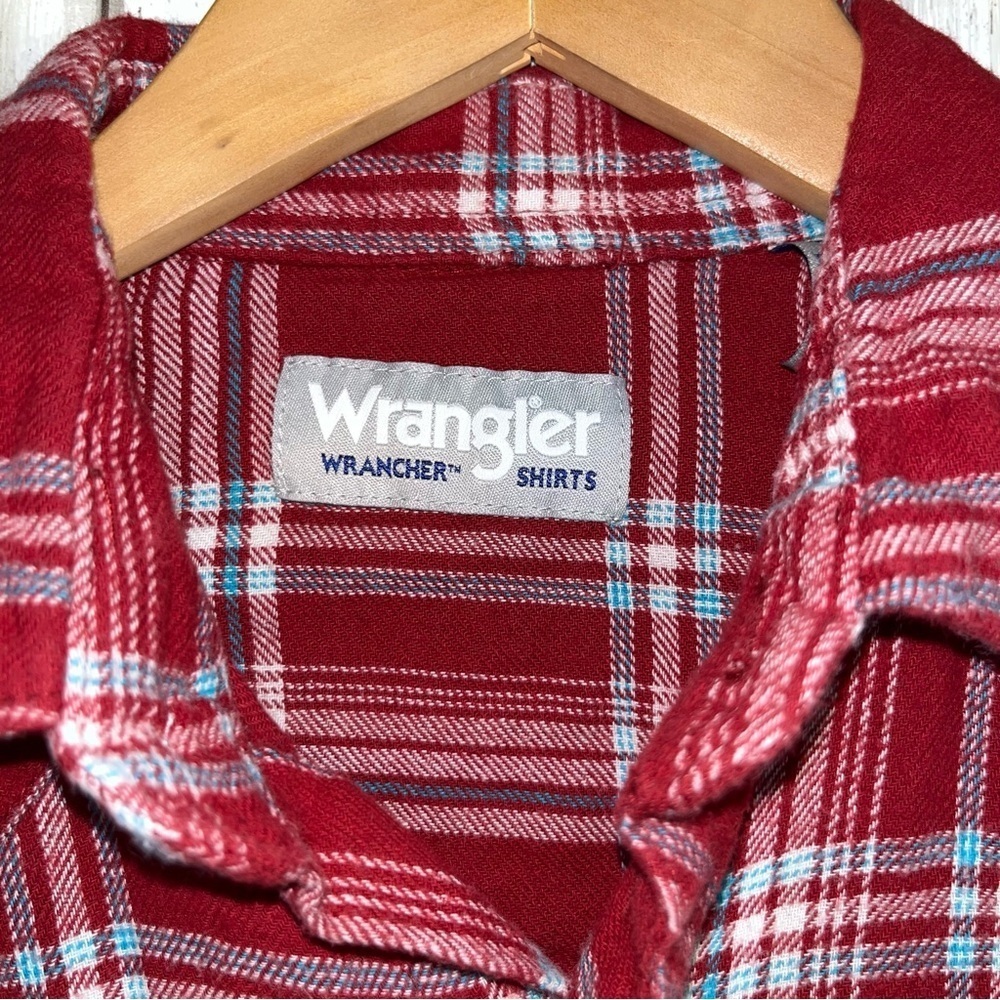 Wrangle Red Snap Button Plaid Button Down - image 5